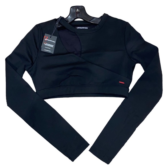 Other - Philanthropy Black Peek-a-boo Shoulder Crop Top